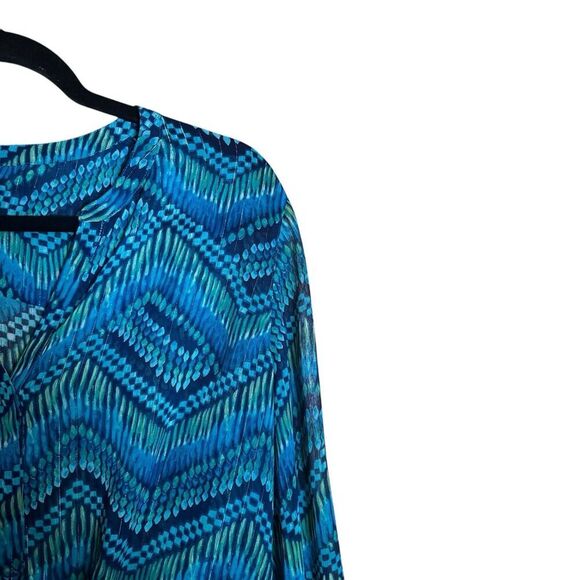 CHICOS Top Womens 1 Medium Blue Multicolor Chevron Metallic Art To Wear Blouse - Picture 3 of 9